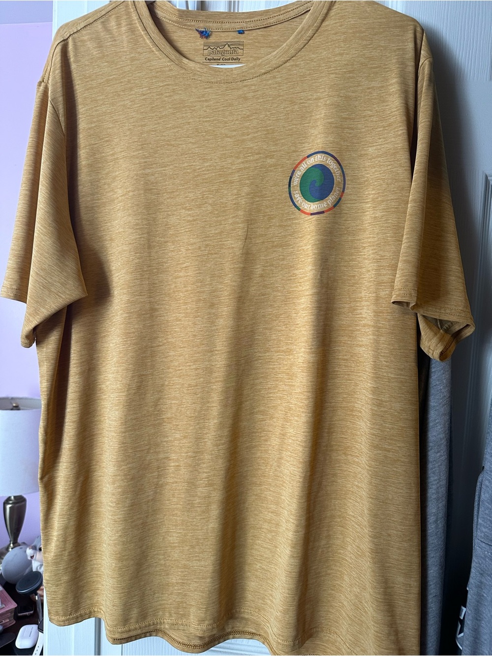 Patagonia Men's Crewneck T-Shirt in Mustard Heather with Small Logo